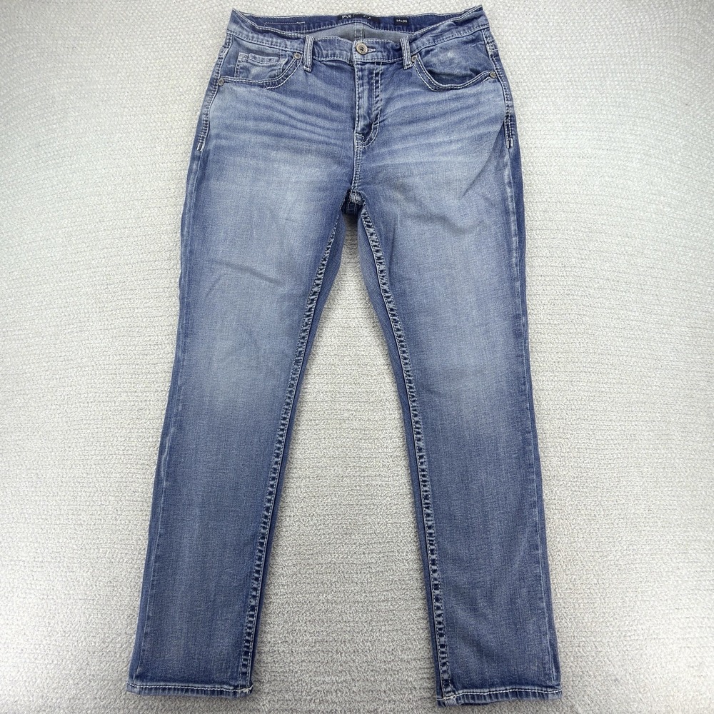 BKE Ethan Jeans Mens 34x30 Blue Athletic Straight Stretch Whiskered Light Wash